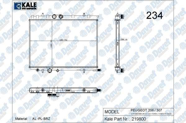 KALE 2040011AB Su Radyatoru Peugeot 206 1.4 / 1.6 16v / 1.4/2.0 Hdi (Tahliyeli) 98> (Al/Pl/Brz)